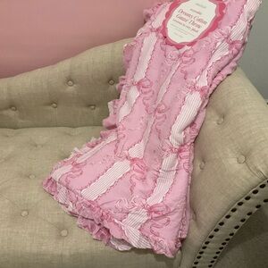 Pink Bows Stripe Ruffled Throw Blanket Coquette Envogue